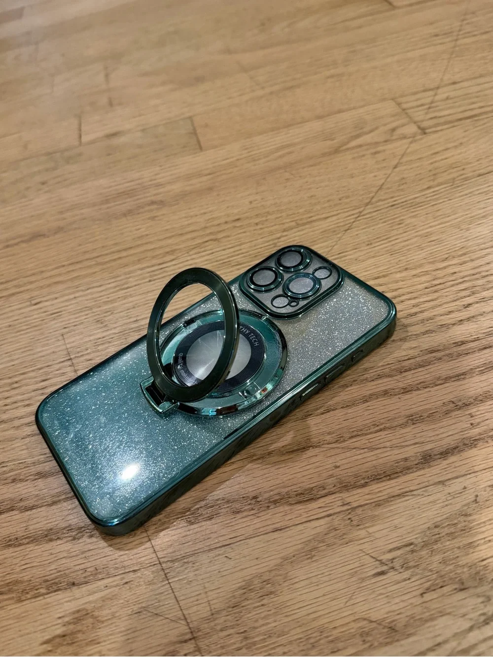 iPhone 15 pro max Green Glitter Phone Case with Magnetic Ring Stand